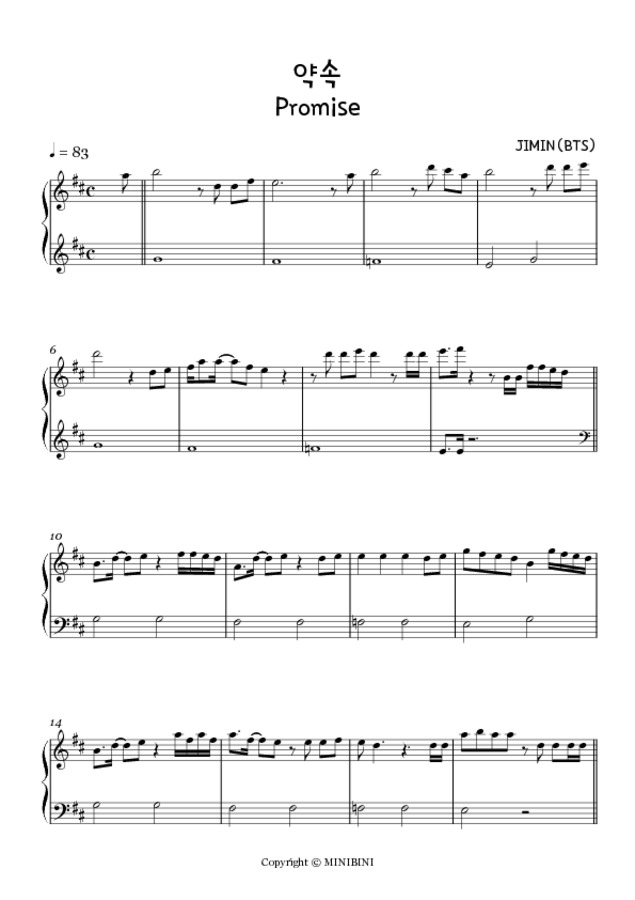 MINIBINI > BTS JIMIN (지민) Promise (약속) [Easy Version]