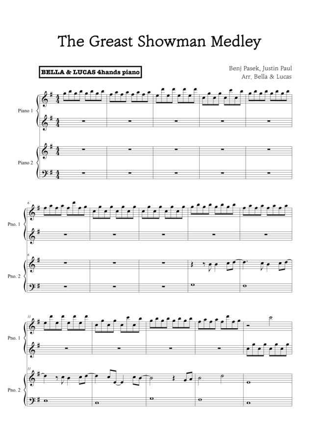 bella lucas the greatest showman ost medley 4hands piano the greatest showman sheet music