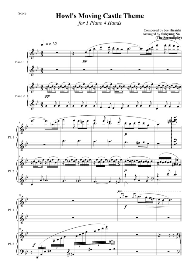 howl s moving castle theme piano sheet