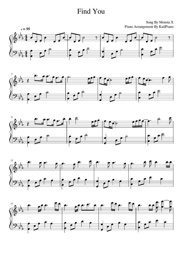 Wilfred Kailert > Monsta X Find You(Piano Sheet Music)
