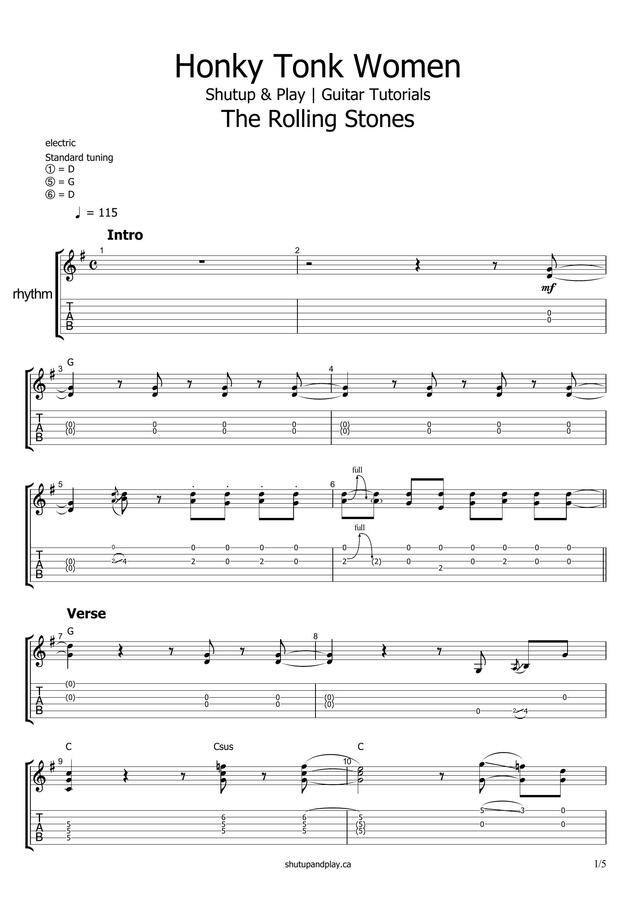 Shutup Play Guitar Tutorials The Rolling Stones Honky Tonk Women By Shutup Play Guitar Tutorials