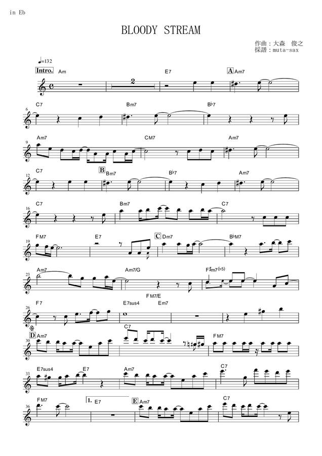 mutasax > JoJo's Bizarre Adventure BLOODY STREAM (in Eb)