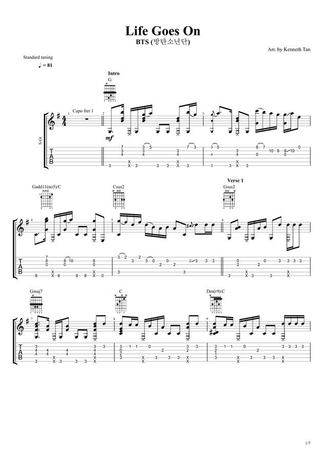 Kenneth Acoustic Bts Life Goes On Fingerstyle Guitar