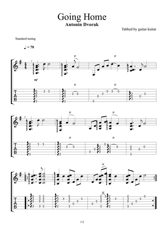 guitar kuitar > Antonin Dvorak Going Home (Guitar TAB)