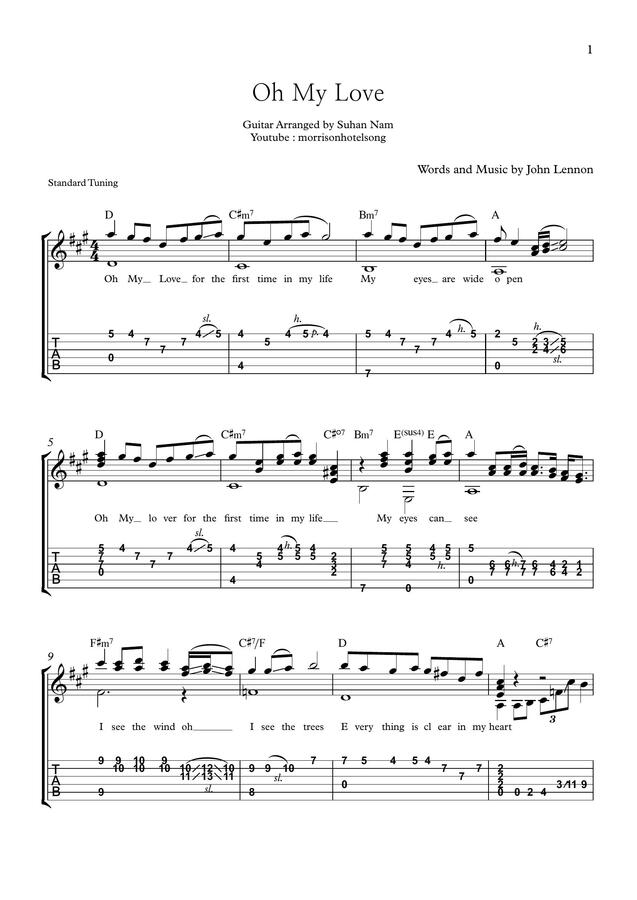 Suhannam John Lennon Oh My Love Fingerstyle Guitar Tab