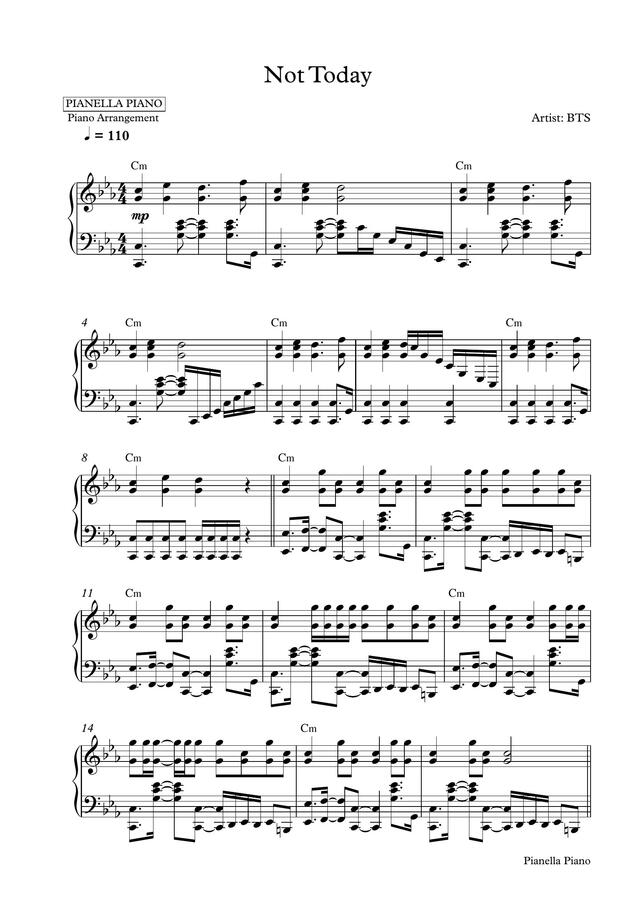 Pianella Piano Bts Not Today Piano Sheet By Pianella Piano