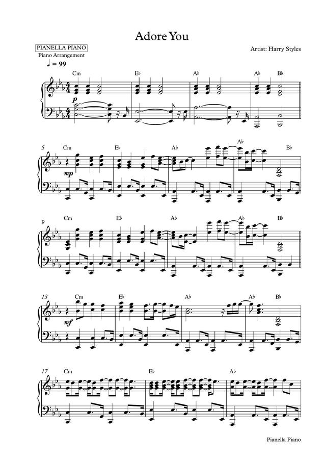 Pianella Piano > Harry Styles Adore You (Piano Sheet) by
