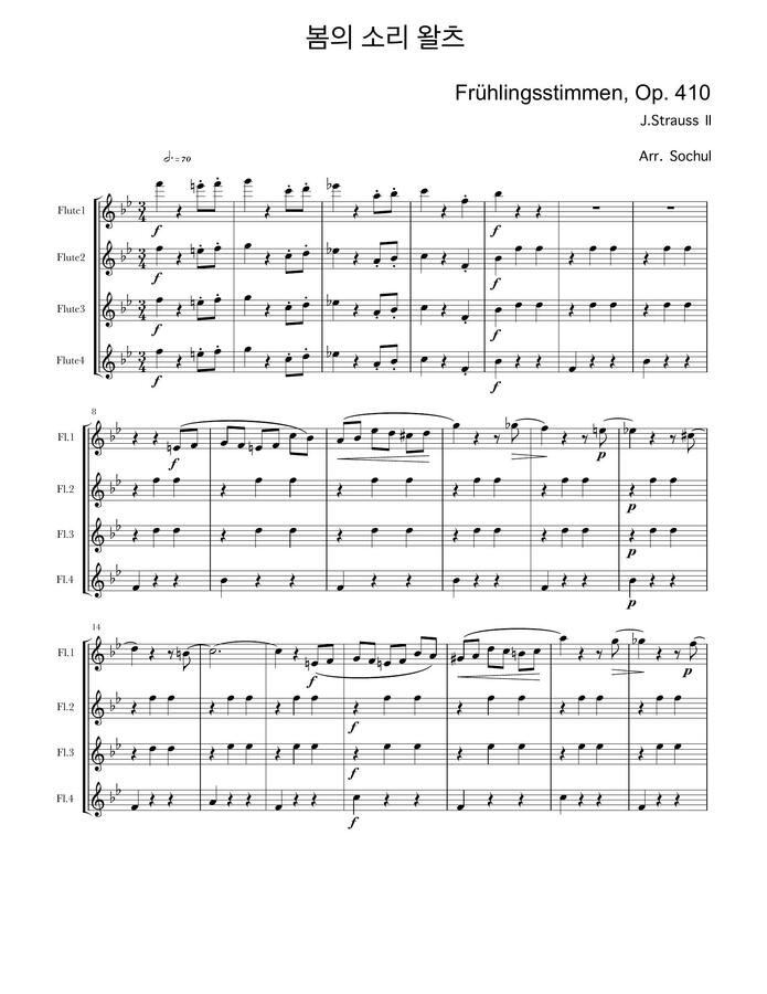 Chulflute J Strauss Ii Fruhlingsstimmen Op 410 Voices Of Spring Waltz Flute Quartet Ver By Sochul