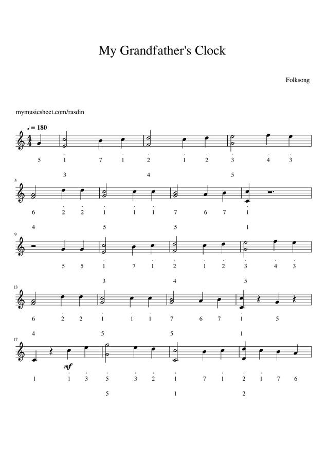 라스딘 > Marching Through My Grandfather's Clock with fingering